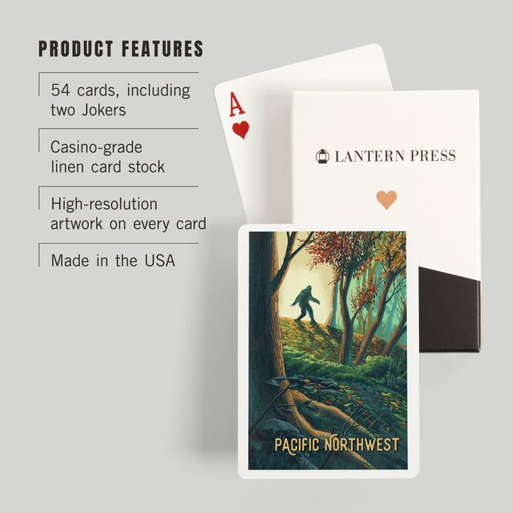 Playing Cards, Pacific Northwest, Wanderer, Bigfoot in Forest, 52 Card Deck with Jokers in Box, Unique Art