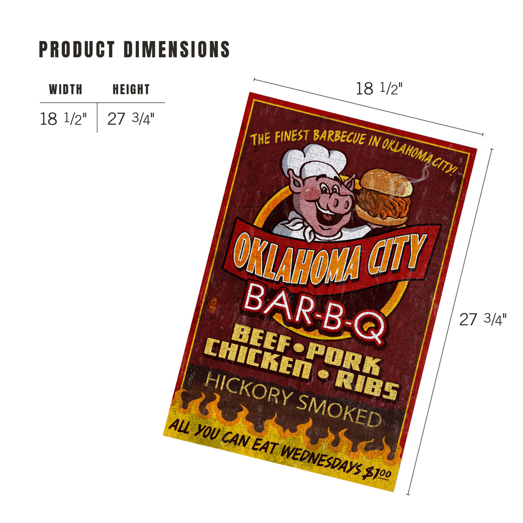 Oklahoma City, Oklahoma, BBQ Pig Vintage Sign, 1000 Piece Jigsaw Puzzle
