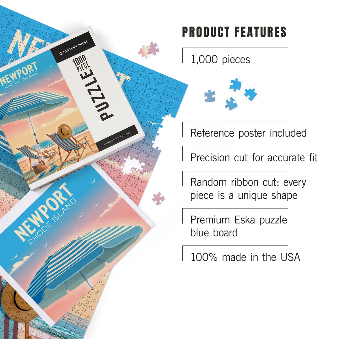 Newport, Rhode Island, Beach Chair and Umbrella, 1000 Piece Jigsaw Puzzle