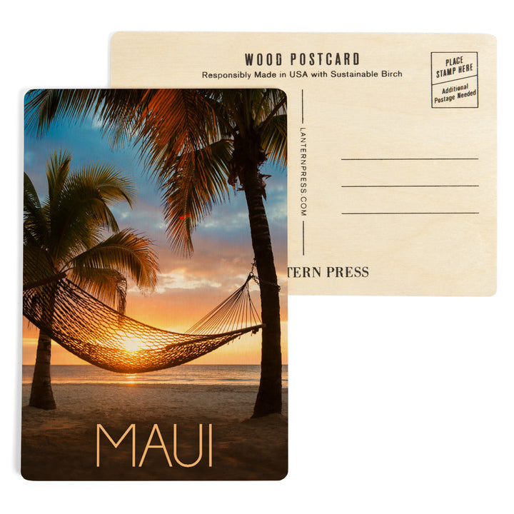 Maui, Hawaii, Hammock and Sunset, Wood Sign and Postcards
