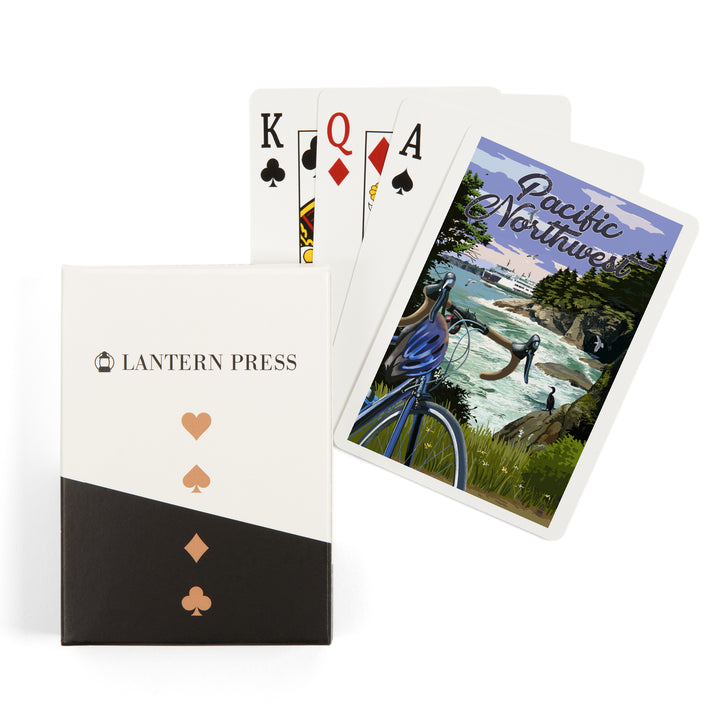 Playing Cards, Pacific Northwest, Bike and Ferry, 52 Card Deck with Jokers in Box, Unique Art