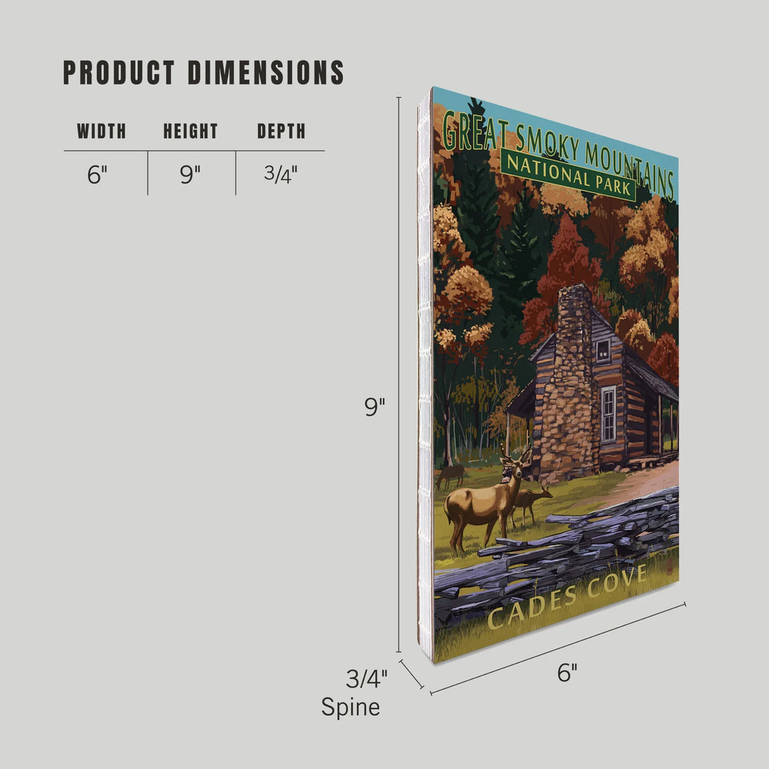 Lined 6x9 Journal, Great Smoky Mountains National Park, Tennessee, Cades Cove and John Oliver Cabin Press, Lay Flat, 193 Pages, FSC paper