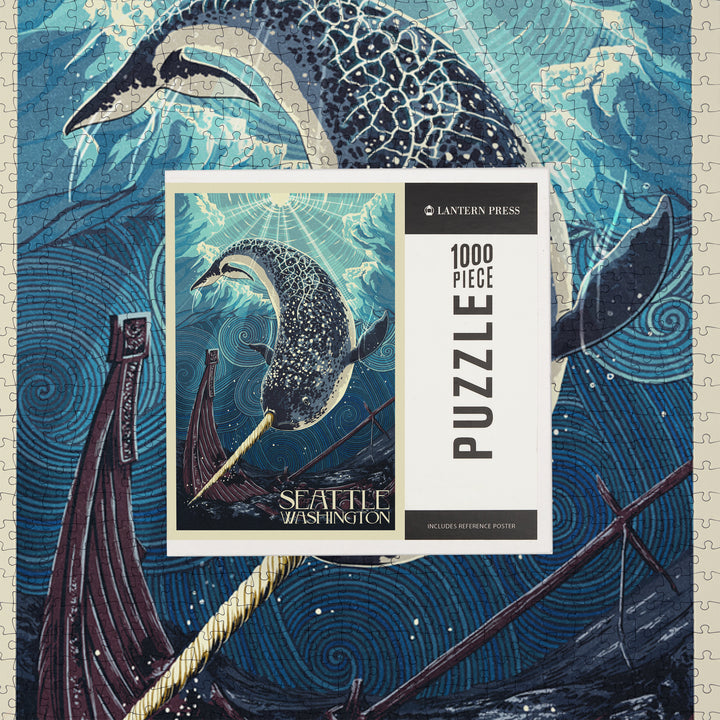 Seattle, Washington, Narwhal Letterpress, Jigsaw Puzzle