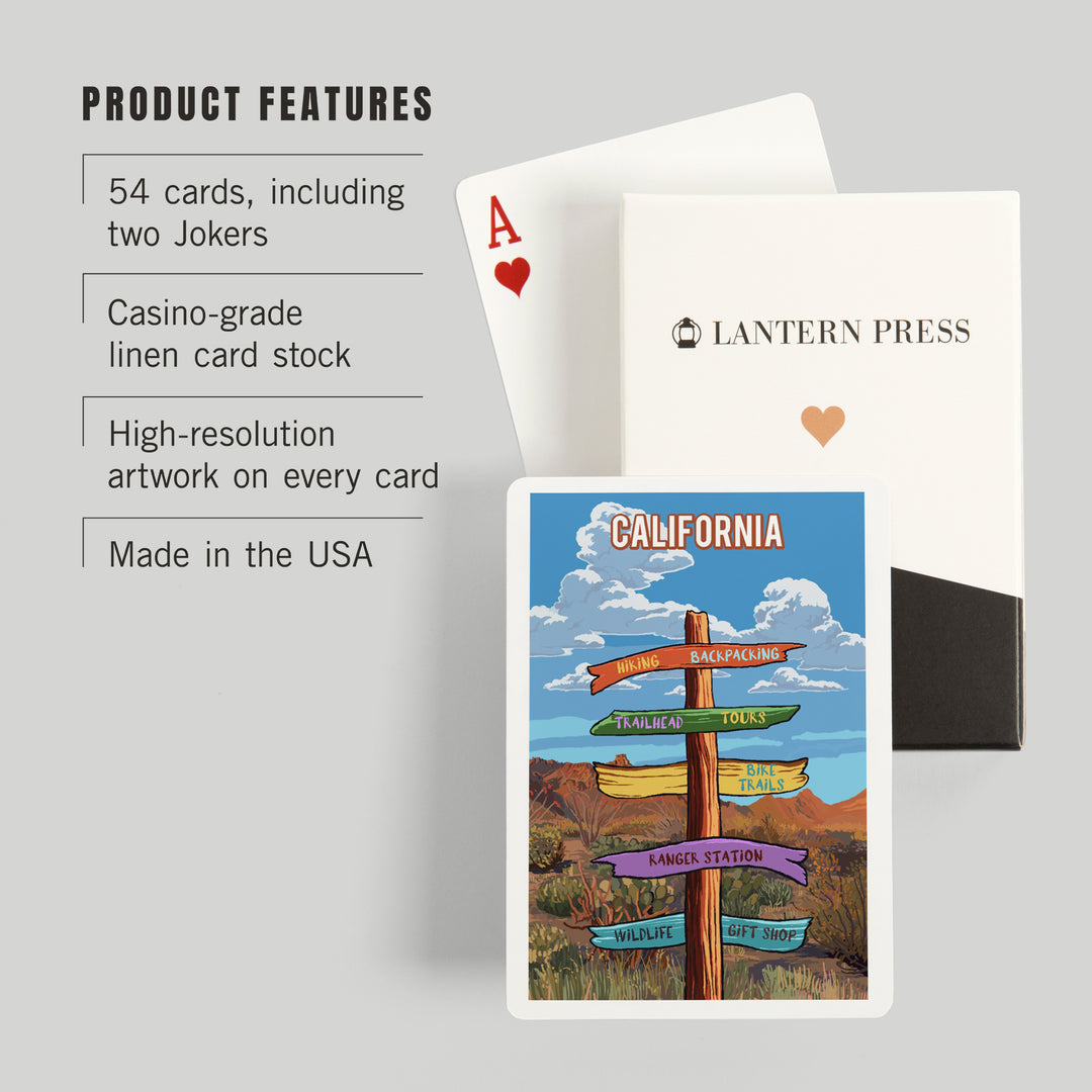 Playing Cards, California, Signpost, Desert, 52 Card Deck with Jokers in Box, Unique Art