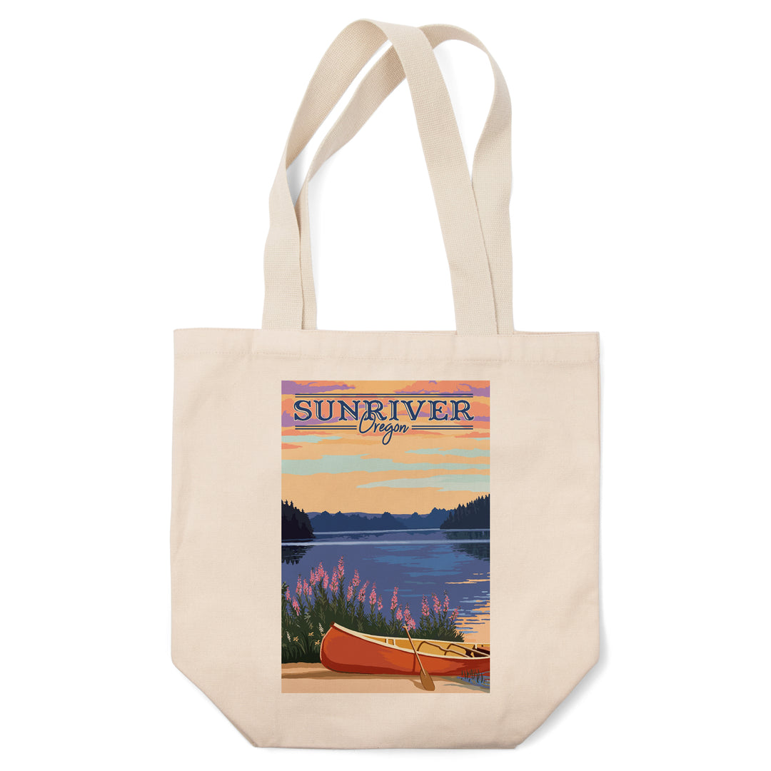 Sunriver, Oregon, Canoe & Lake, Lantern Press Artwork, Tote Bag
