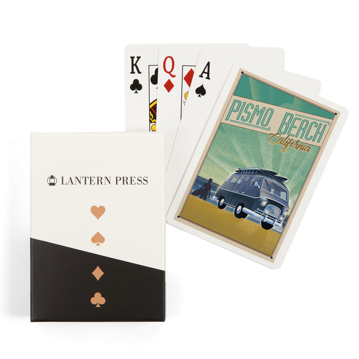 Playing Cards, Pismo Beach, California, Camper Van on Beach, Lithograph, 52 Card Deck with Jokers in Box, Unique Art