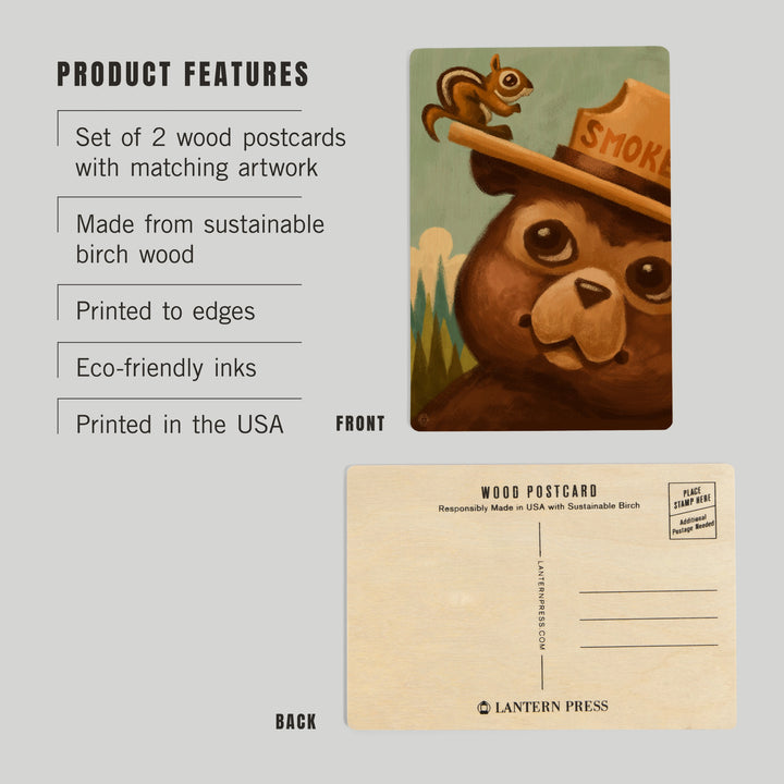 Smokey Bear and Squirrel, Officially Licensed, Wood Sign and Postcards