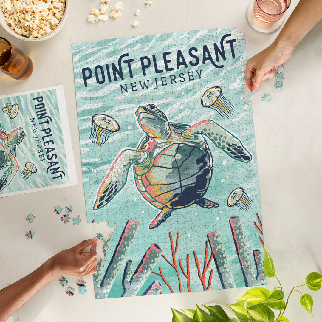 Point Pleasant Beach, New Jersey, Graphic Pastel, Sea Turtle, Jigsaw Puzzle