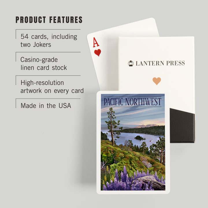 Playing Cards, Pacific Northwest, View of Sound and Mountains, 52 Card Deck with Jokers in Box, Unique Art
