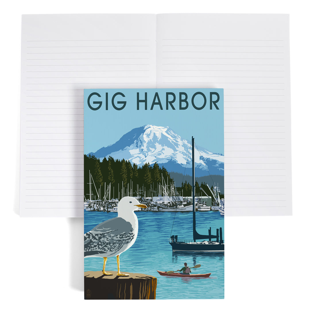 Lined 6x9 Journal, Gig Harbor, Washington, Day Scene, Lay Flat, 193 Pages, FSC paper