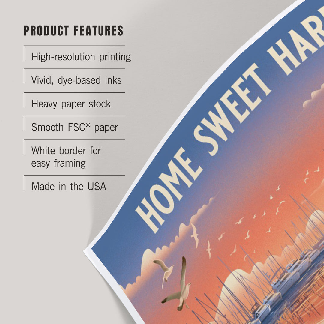 Lithograph, Home Sweet Harbor, Boats in Marina, Art & Giclee Prints