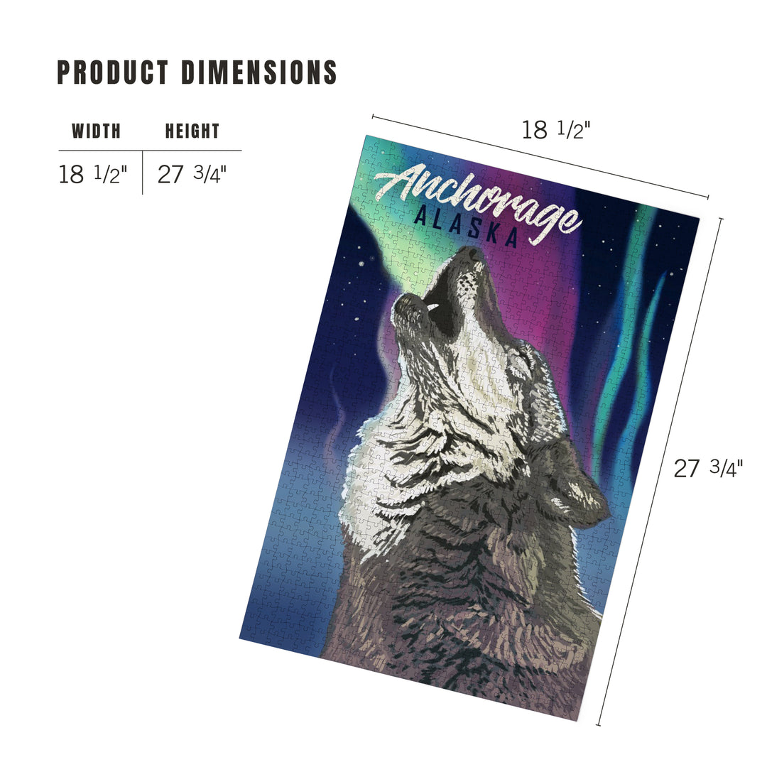 Anchorage, Alaska, Wolf and Northern Lights, Jigsaw Puzzle
