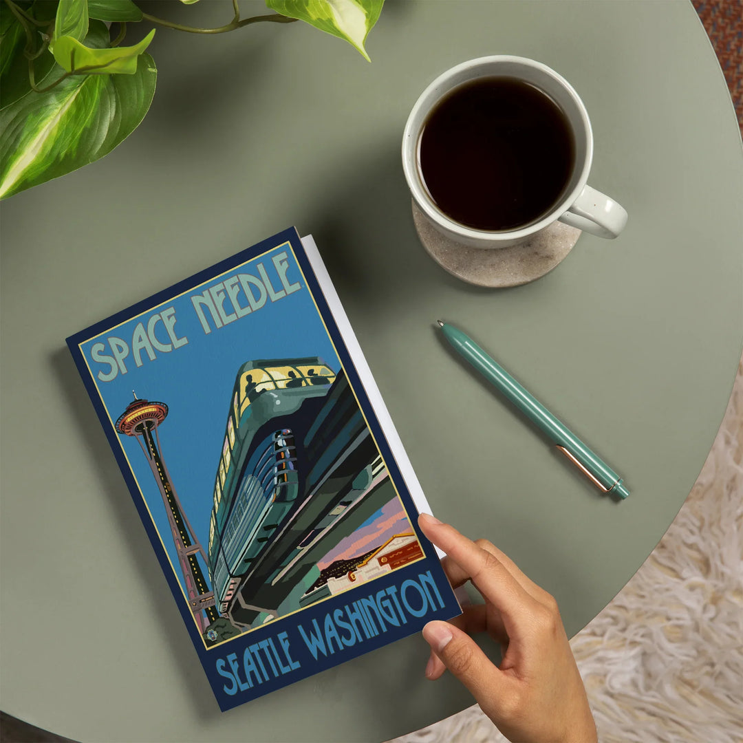 Lined 6x9 Journal, Seattle, Washington, Space Needle and Monorail, Lay Flat, 193 Pages, FSC paper