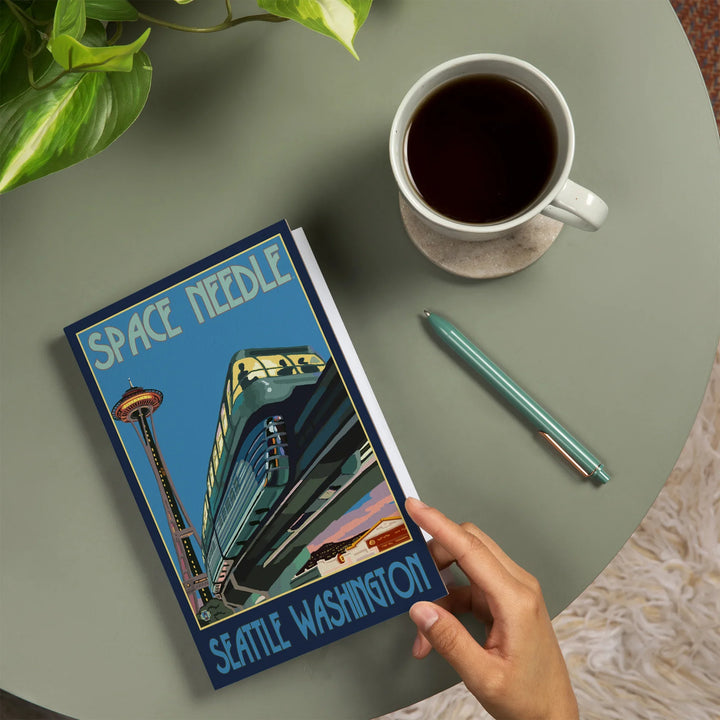 Lined 6x9 Journal, Seattle, Washington, Space Needle and Monorail, Lay Flat, 193 Pages, FSC paper