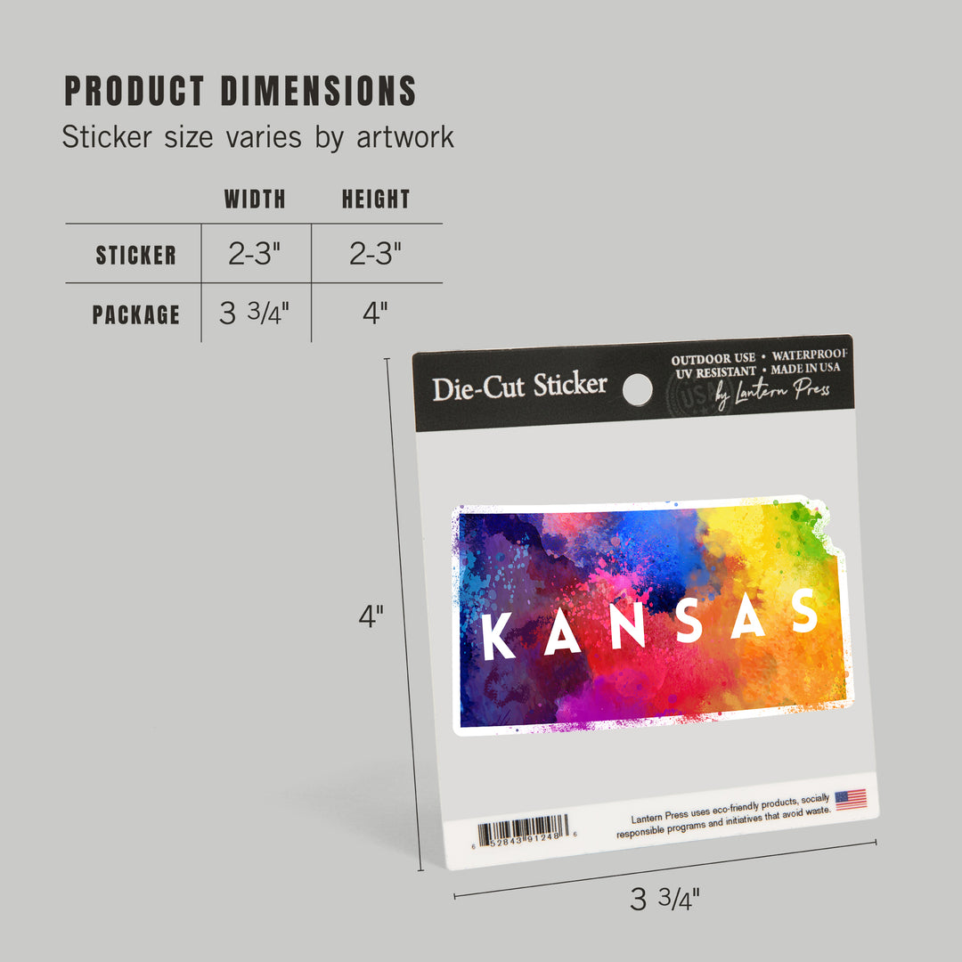 Kansas, State Abstract, Contour, Lantern Press Artwork, Vinyl Sticker