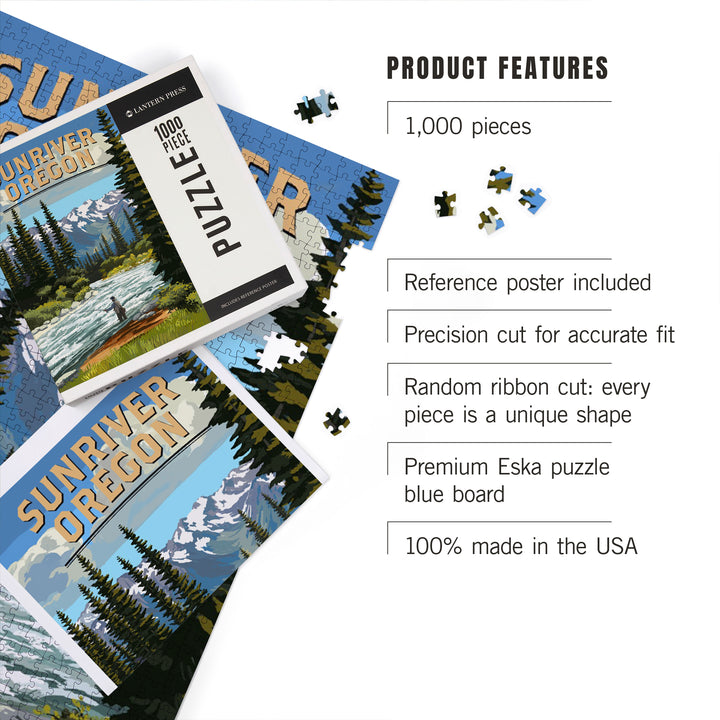Sunriver, Oregon, Painterly, Angler and River Rapids, Jigsaw Puzzle
