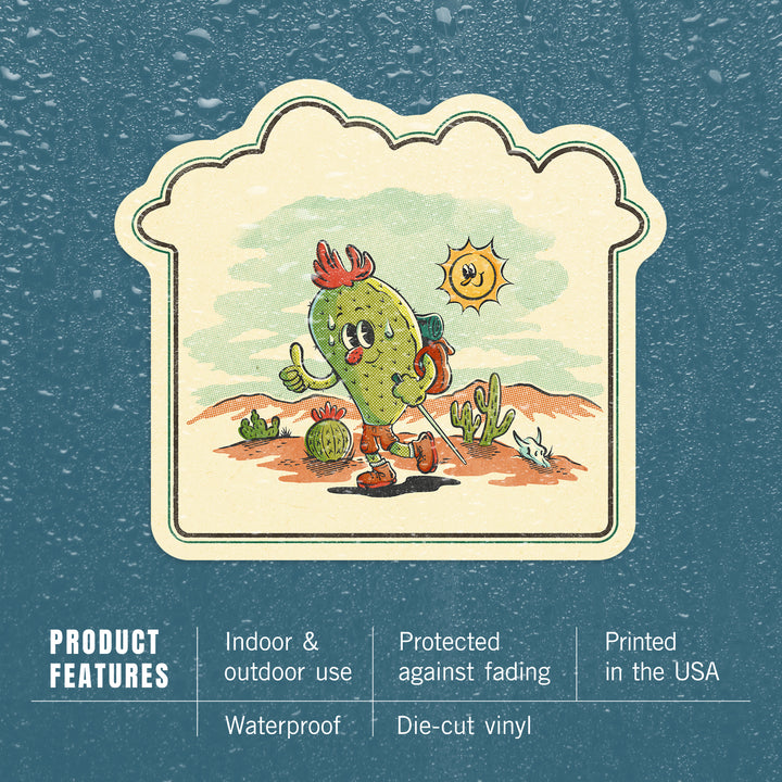Vintage Mascot, Hiking Prickly Pear, Vinyl Sticker