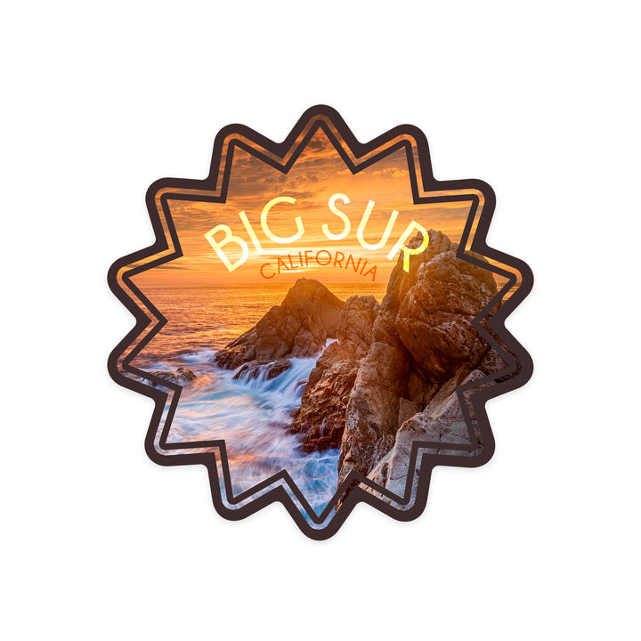 Big Sur, California, Rocky Surf, Contour, Vinyl Sticker