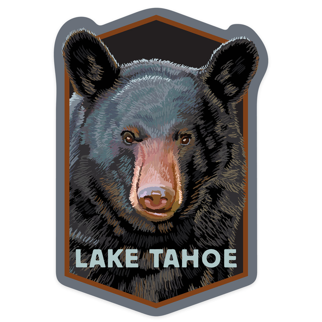 Lake Tahoe, California, Bear Face, Contour, Lantern Press Artwork, Vinyl Sticker