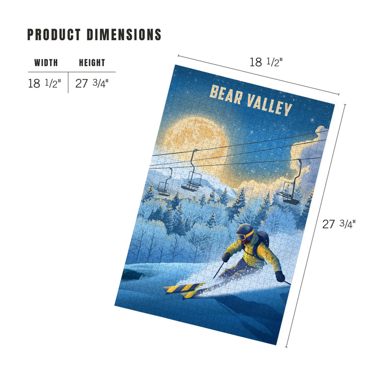 Bear Valley, California, Lithograph, Night Ski, Jigsaw Puzzle