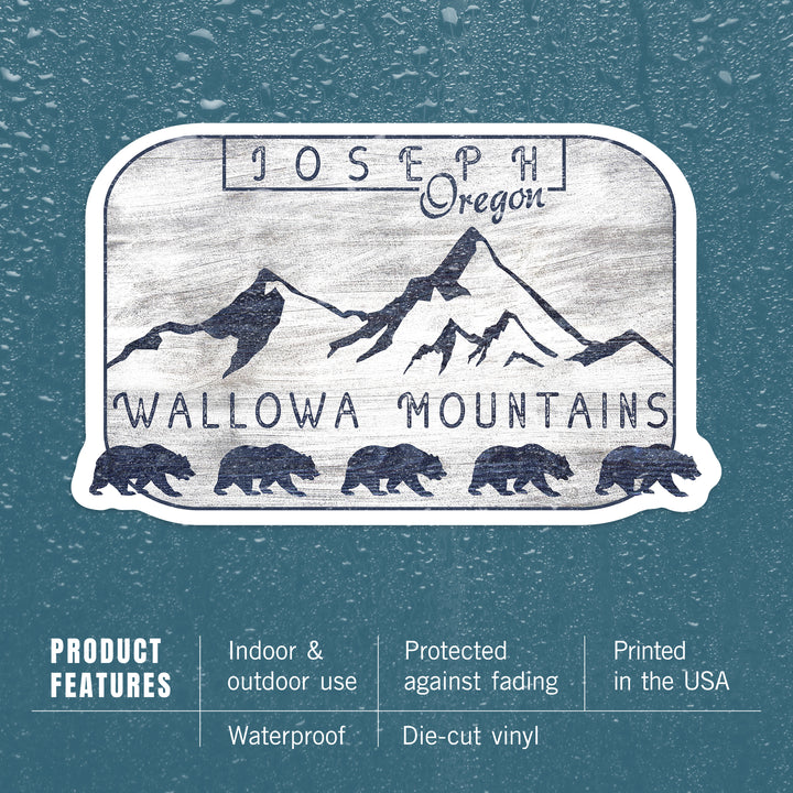 Joseph, Oregon, Wallowa Mountains, Bears & Mountains, Rustic, Contour, Lantern Press Artwork, Vinyl Sticker