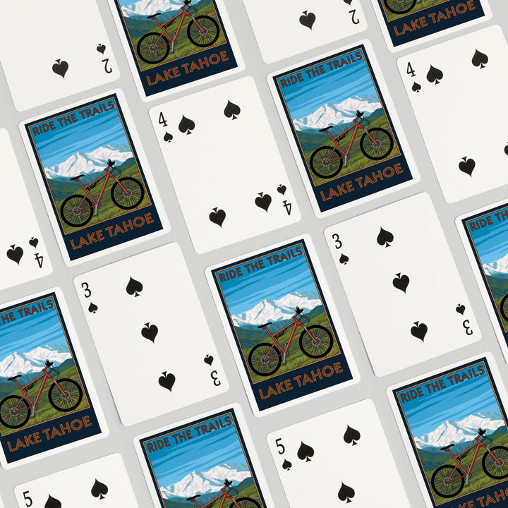 Playing Cards, Lake Tahoe, California, Ride the Trails, Mountain Bike, 52 Card Deck with Jokers in Box, Unique Art