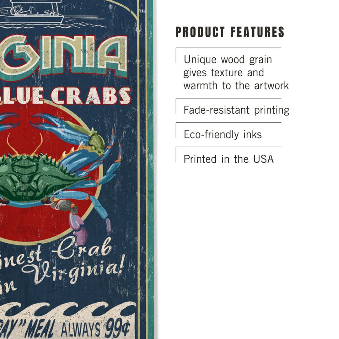Virginia, Blue Crabs Vintage Sign, Wood Sign and Postcards
