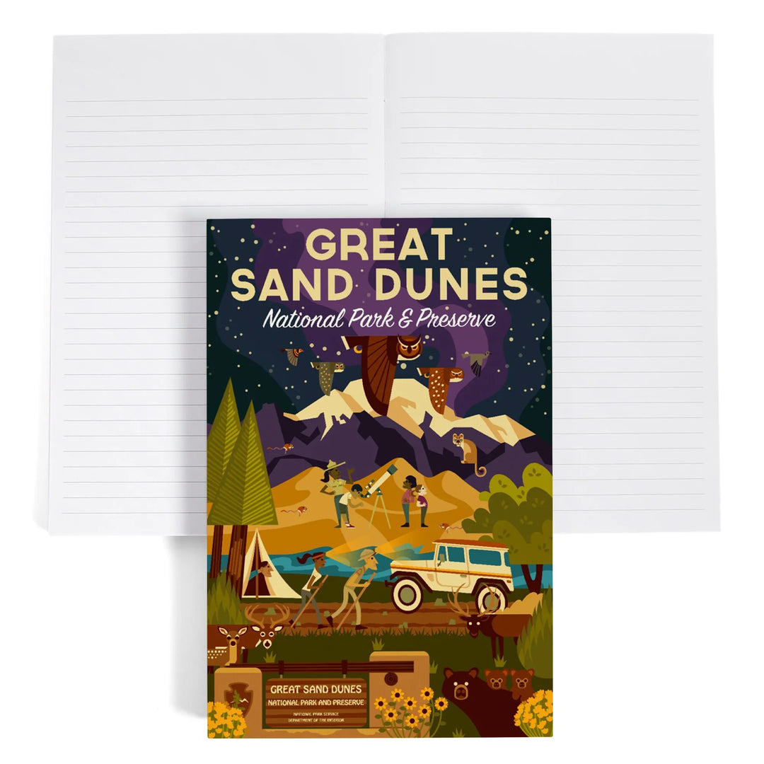 Lined 6x9 Journal, Great Sand Dunes National Park and Preserve, Colorado, Geometric Night Scene, Lay Flat, 193 Pages, FSC paper