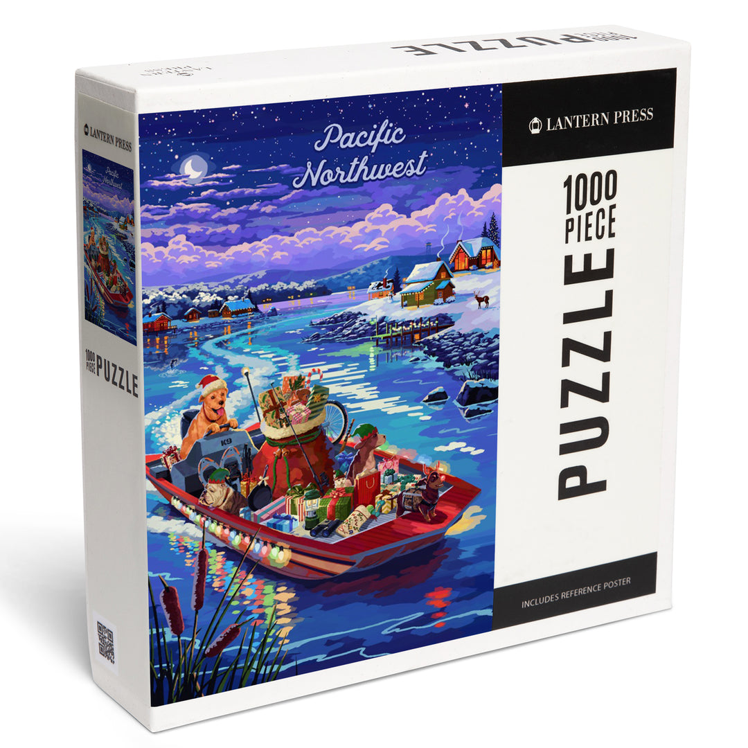 Pacific Northwest, Happy Howlidays, Painterly, Santa Dog and Helpers, 1000 Piece Jigsaw Puzzle