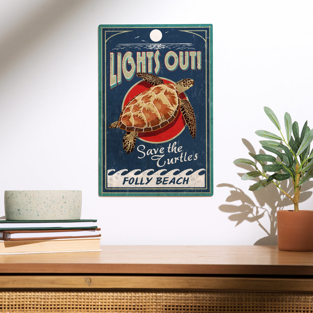 Folly Beach, South Carolina, Sea Turtle Vintage Sign, Wood Sign and Postcards