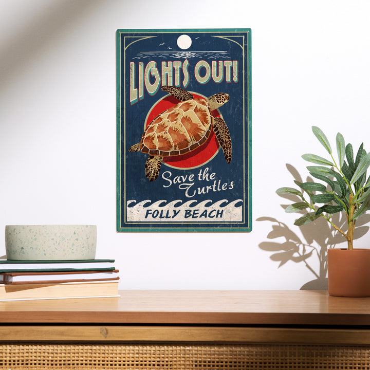 Folly Beach, South Carolina, Sea Turtle Vintage Sign, Wood Sign and Postcards
