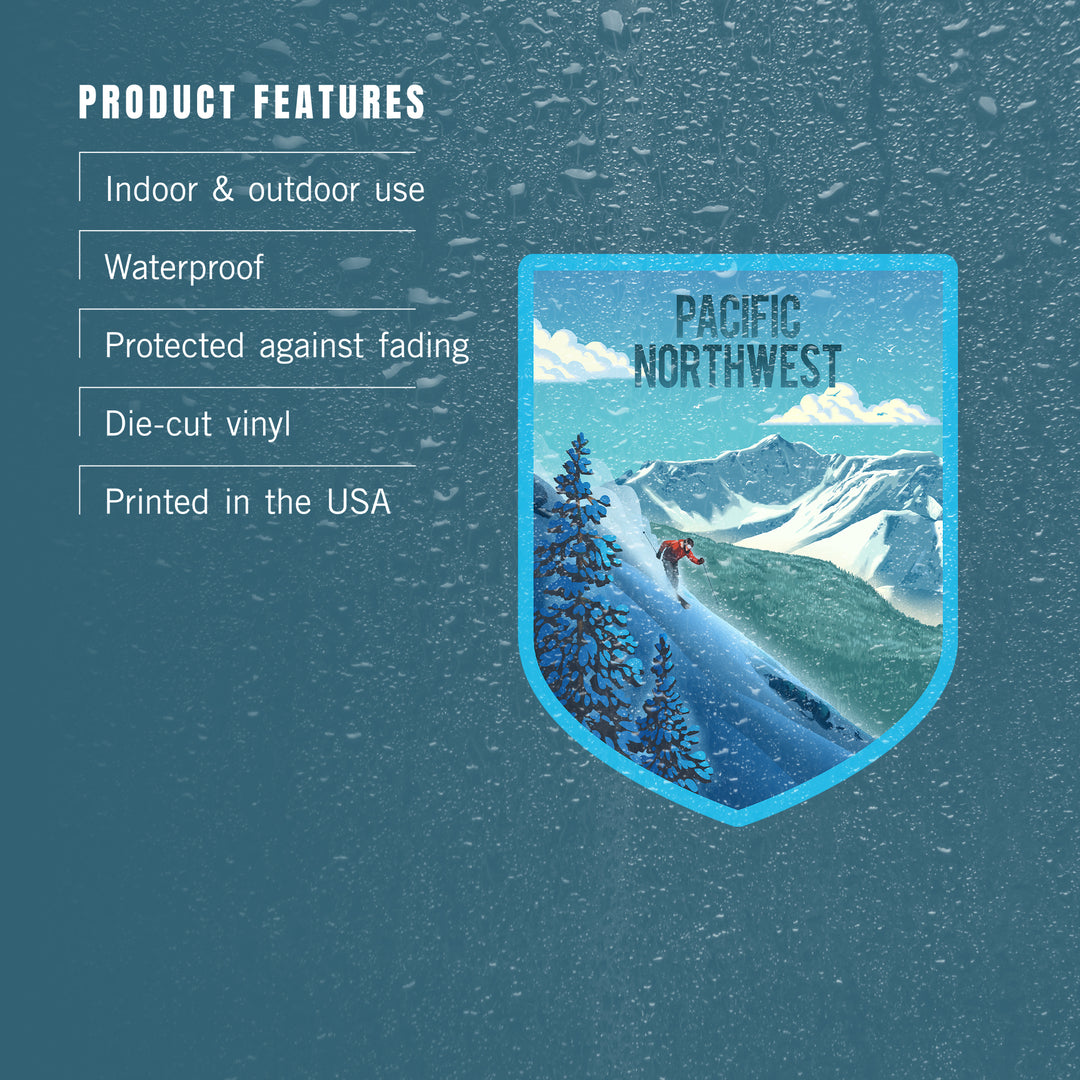 Pacific Northwest, Lithograph, Downhill Skier, Vinyl Sticker
