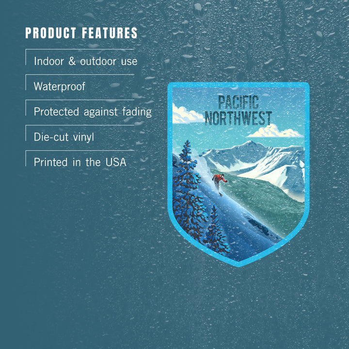 Pacific Northwest, Lithograph, Downhill Skier, Vinyl Sticker
