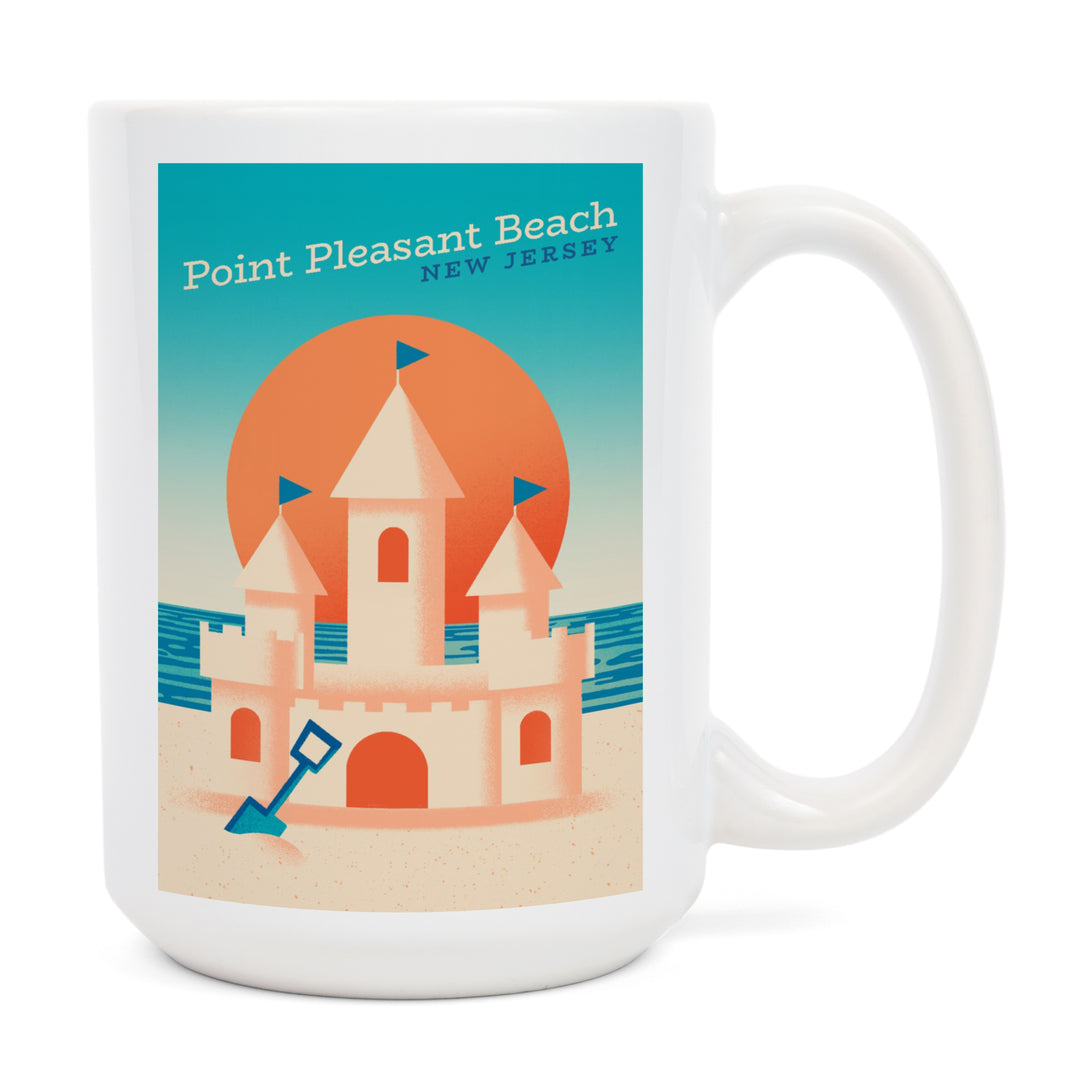 Point Pleasant Beach, New Jersey, Sun-faded Shoreline Collection, Sand Castle on Beach, Ceramic Mug
