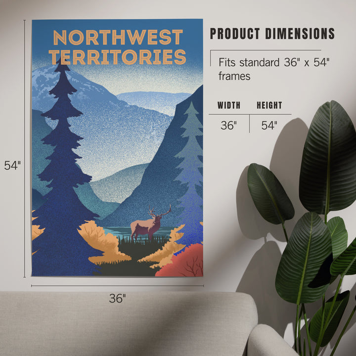 Northwest Territories, Lithograph, Elk and Mountains Scene, Art & Giclee Prints