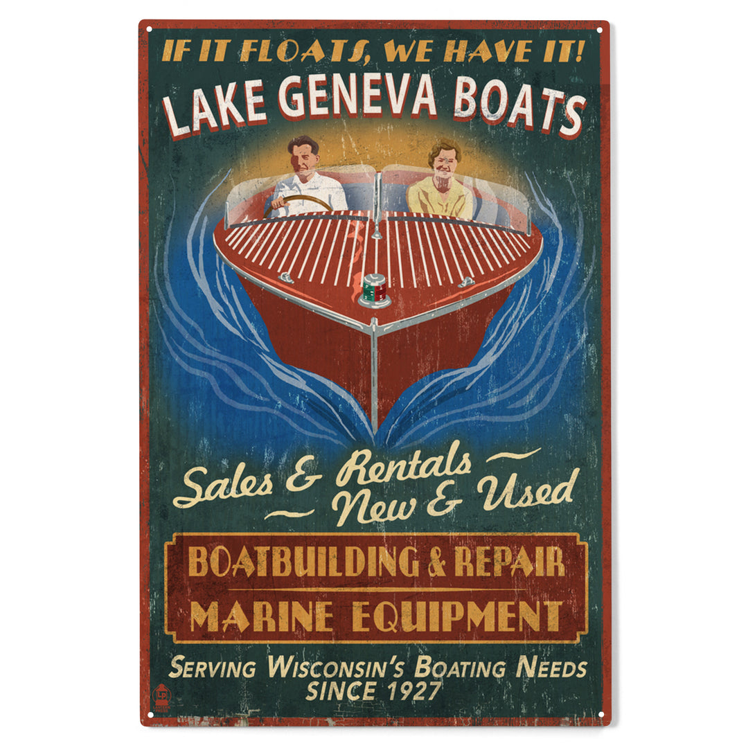 Lake Geneva, Wisconsin, Boat Shop Vintage Sign, Wood Sign and Postcards