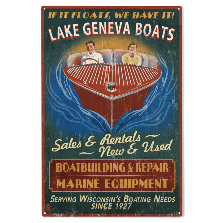 Lake Geneva, Wisconsin, Boat Shop Vintage Sign, Wood Sign and Postcards