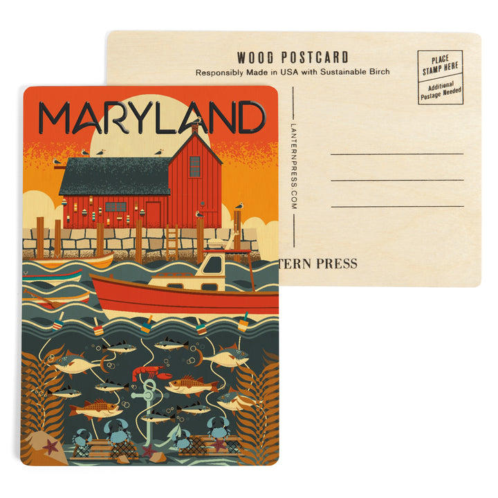 Maryland, Geometric, Wood Sign and Postcards