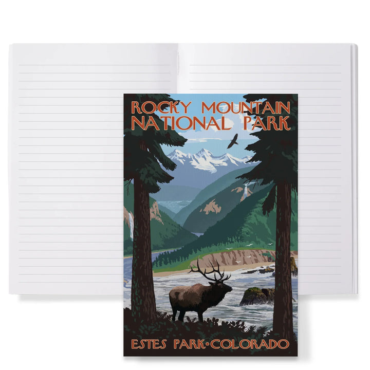 Lined 6x9 Journal, Estes Park, Rocky Mountain National Park, Colorado, Elk, Lay Flat, 193 Pages, FSC paper