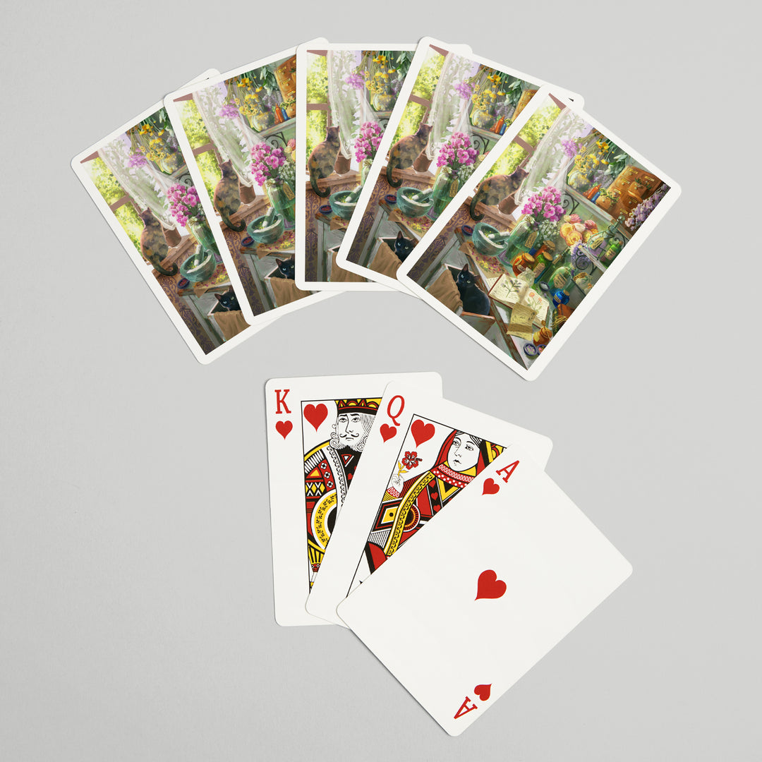 Playing Cards, Garden Apothecary, With Cat, Oil Painting, 52 Card Deck with Jokers in Box, Unique Art