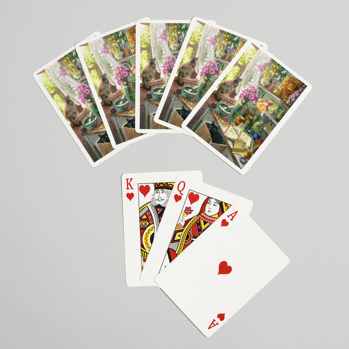Playing Cards, Garden Apothecary, With Cat, Oil Painting, 52 Card Deck with Jokers in Box, Unique Art