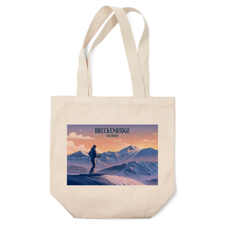 Breckenridge, Colorado, Skier at the Top, Lithograph, Tote Bag