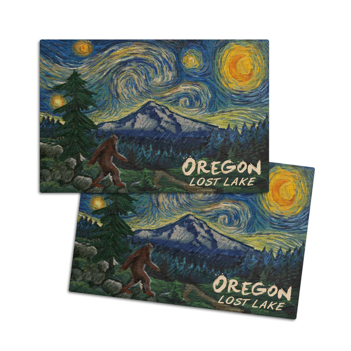 Lost Lake, Oregon, Bigfoot, Mt Hood, Starry Night, Lantern Press Artwork, Wood Signs and Postcards