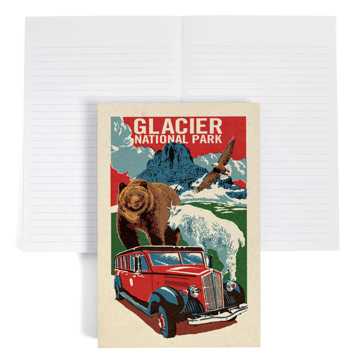 Lined 6x9 Journal, Glacier National Park, Montana, Woodblock, Lay Flat, 193 Pages, FSC paper