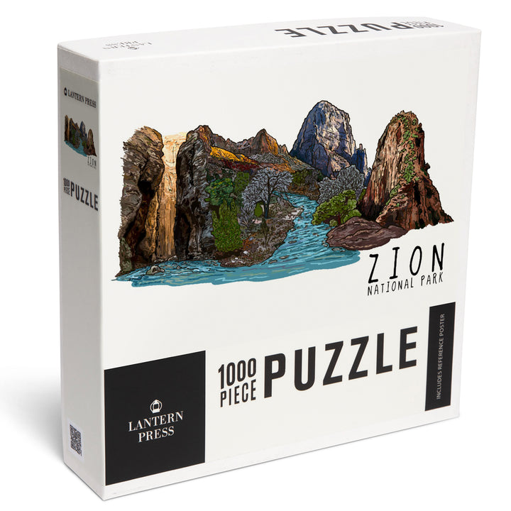 Zion National Park, Utah, Line Drawing, Jigsaw Puzzle