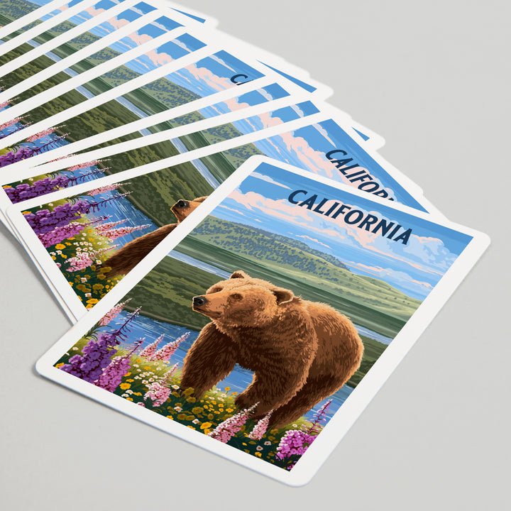 Playing Cards, California, Painterly, Grizzly Bear in Meadow, 52 Card Deck with Jokers in Box, Unique Art