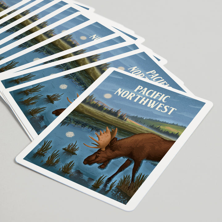 Playing Cards, Pacific Northwest, Lithograph, Reflection Pond and Bull Moose, 52 Card Deck with Jokers in Box, Unique Art