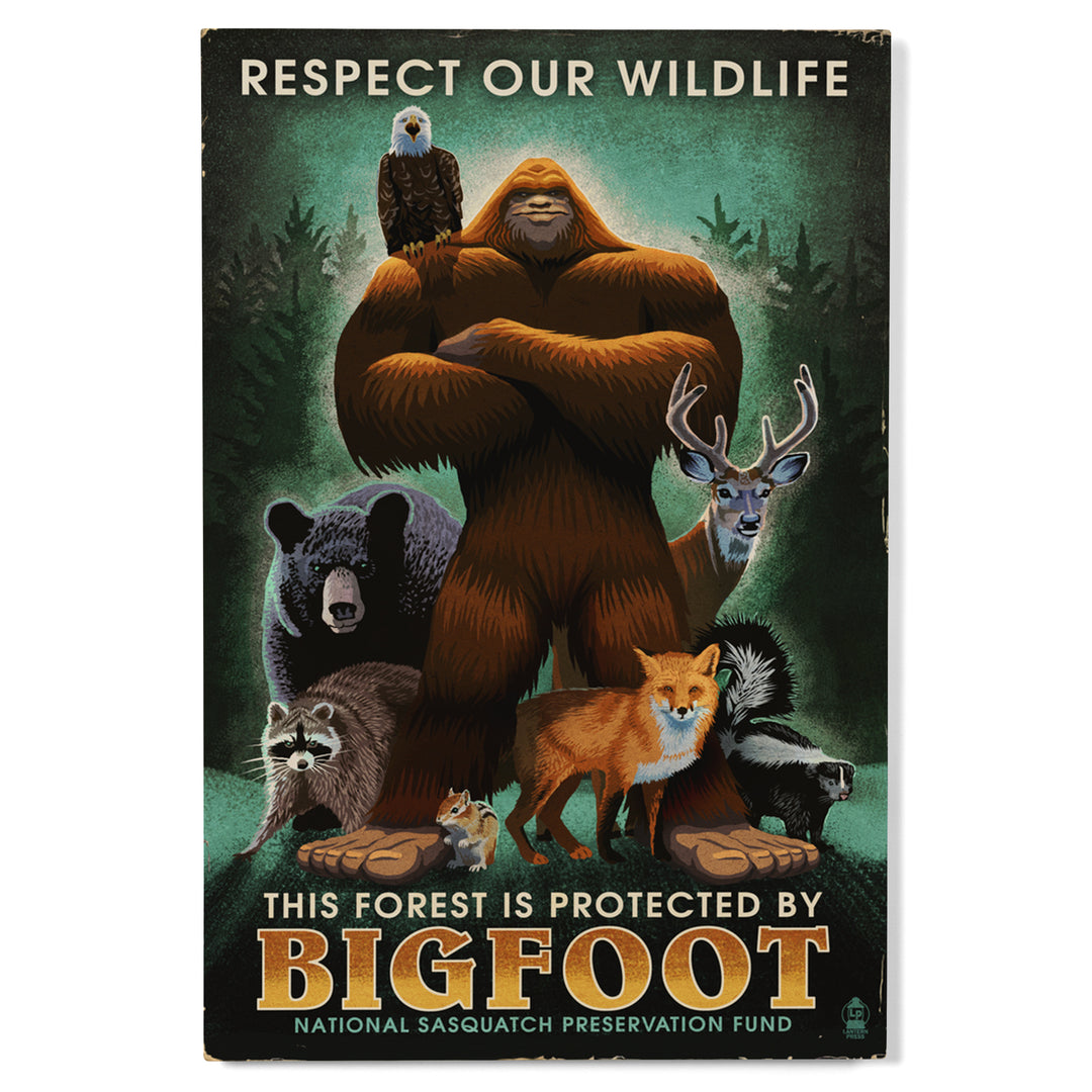 Respect Our Wildlife, Bigfoot, Lantern Press Artwork, Wood Signs and Postcards
