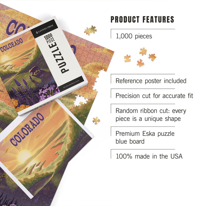 Colorado, Lithograph, Bear and Spring Flowers, Lake, 1000 Piece Jigsaw Puzzle