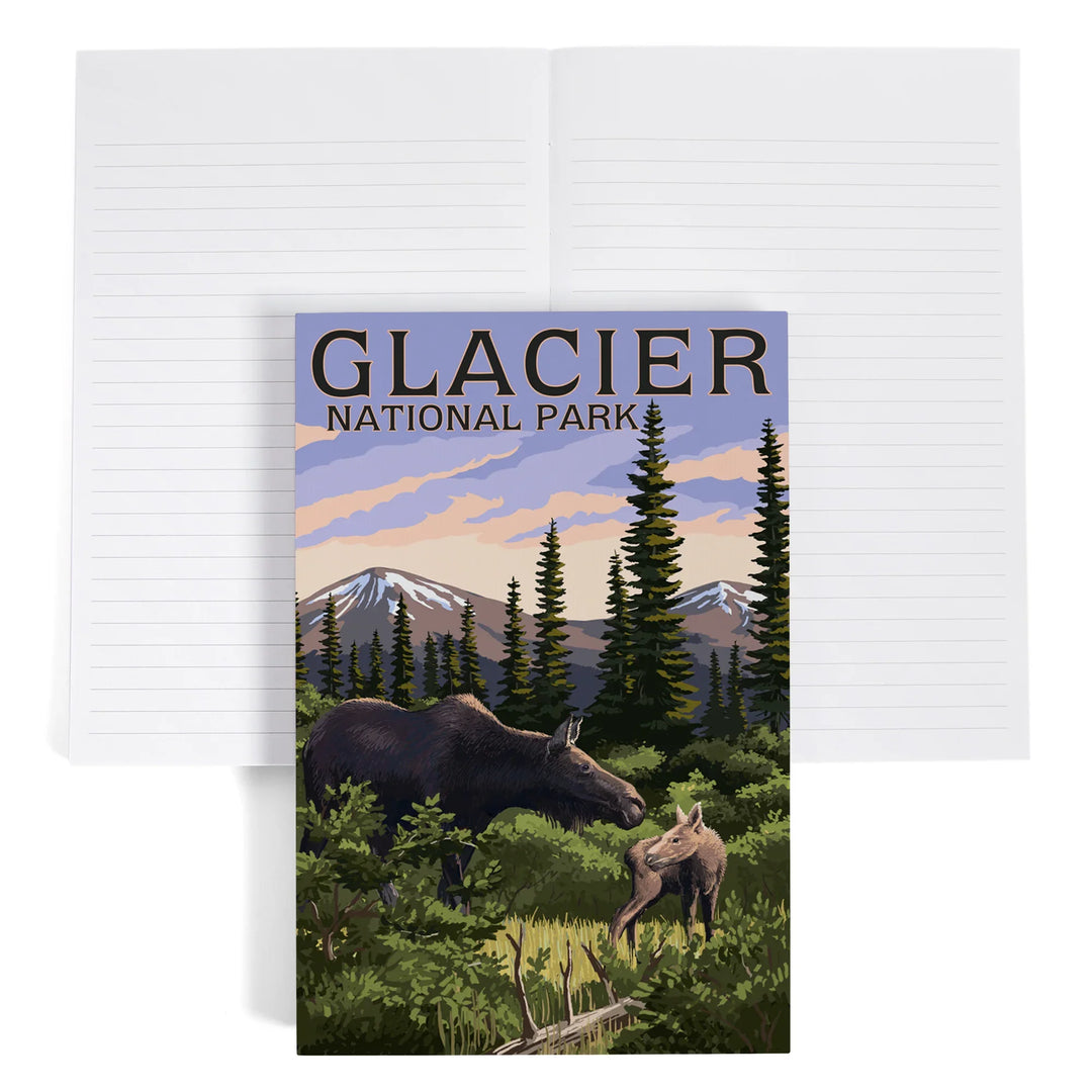 Lined 6x9 Journal, Glacier National Park, Montana, Moose and Calf, Lay Flat, 193 Pages, FSC paper